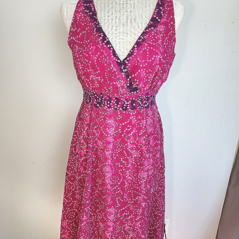 Newport News Magenta V Neck Empire Waist Fully Lined Maxi Dress Size 10